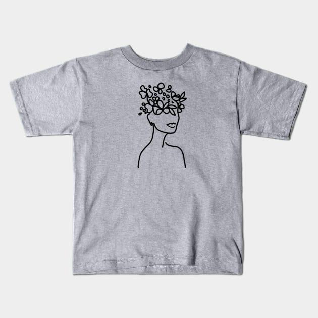 Flower Child Line Art Design Kids T-Shirt by Adria Adams Co.